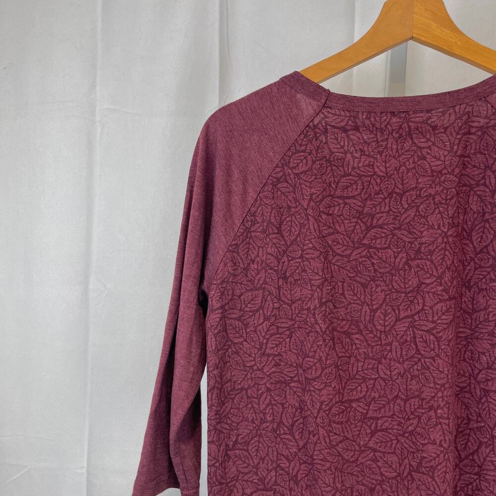 TEN TREE TenTree Topiary Print 3/4 Sleeve Shirt Raglan Baseball Wine Red L - Picture 7 of 9